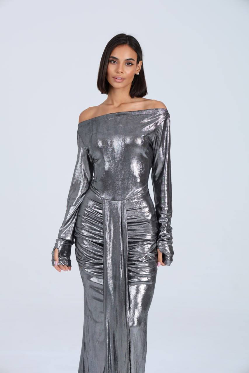 The Cosmic Dior Lamé Off-Shoulder Gown