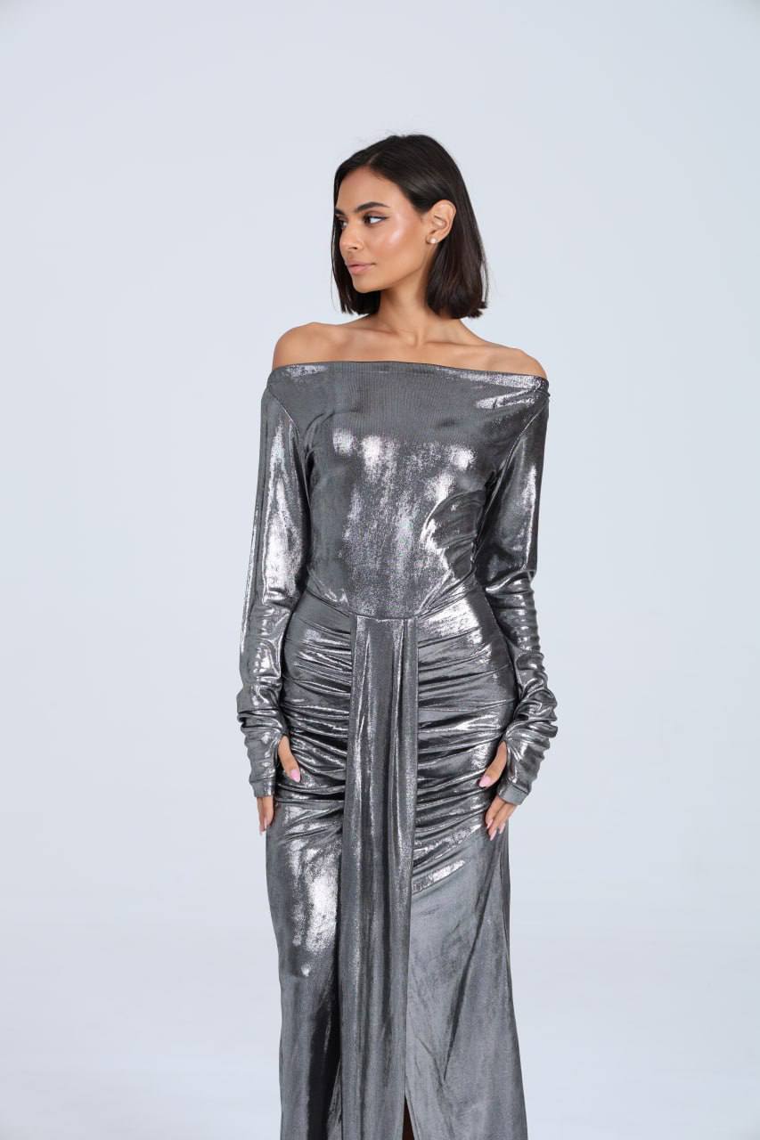 The Cosmic Dior Lamé Off-Shoulder Gown The Cosmic Dior Lamé Off-Shoulder Gown