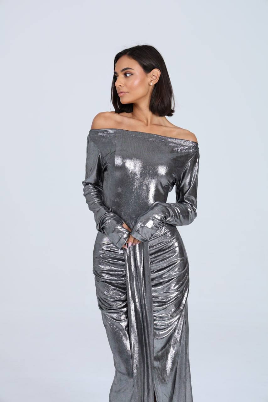 The Cosmic Dior Lamé Off-Shoulder Gown The Cosmic Dior Lamé Off-Shoulder Gown