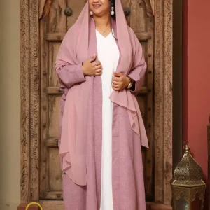 Elegant Contemporary Bisht Abaya - Cashmere Pink