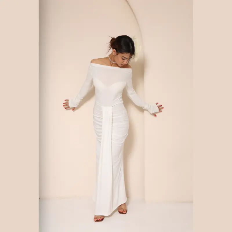 Lycra Off-Shoulder Evening Dress White (1)
