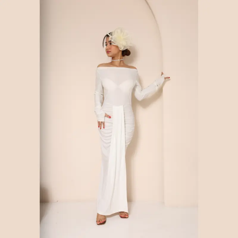Lycra Off-Shoulder Evening Dress White (3) Lycra Off-Shoulder Evening Dress White (3)