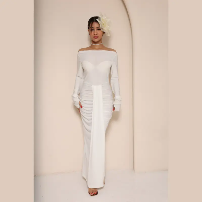 Lycra Off-Shoulder Evening Dress White (6)